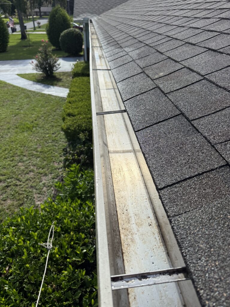 Rain gutter clean after full flush and debris removal in Ocala FL